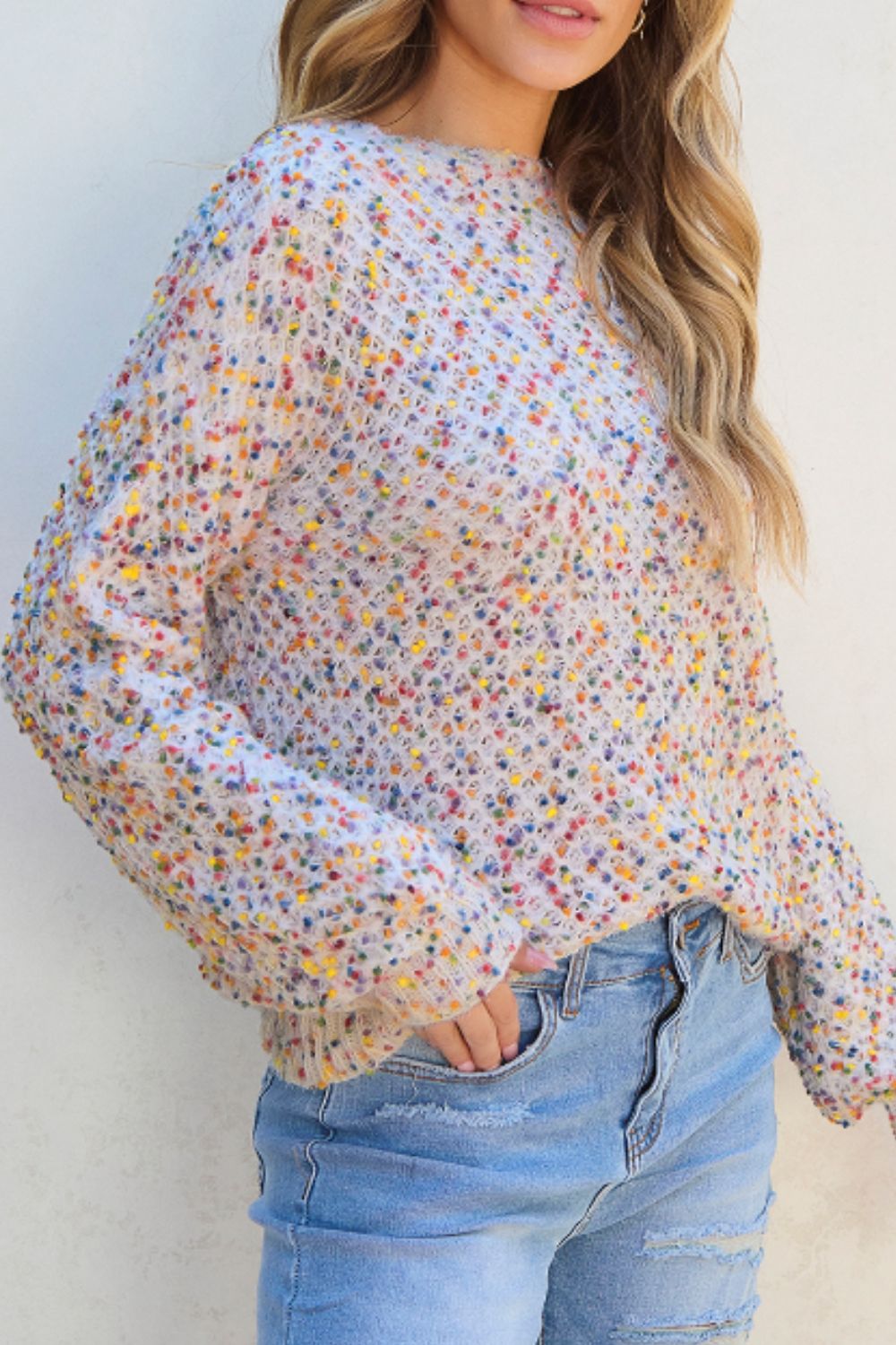 Outfit Flow - Confetti Round Neck Long Sleeve Sweater