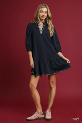 Umgee French Terry Ruffle Hem Dress with Plaid Trim OutfitFlow