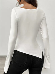 Asymmetrical Long Sleeve Fitted T-Shirt OutfitFlow