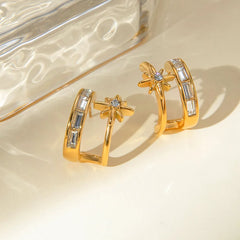 Stainless Steel Zircon Double-Layered Earrings OutfitFlow