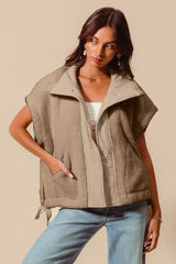SO ME Over Sized Soft Sherpa Fur Sleeveless Vest Jacket TAUPE Trendsi