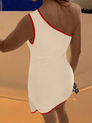 Contrast Trim Single Shoulder Mini Dress OutfitFlow