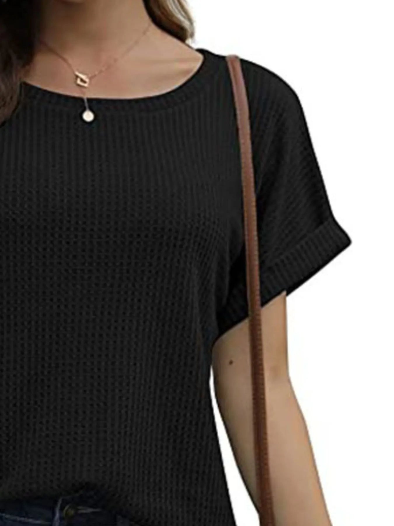 Full Size Waffle Knit Relaxed Fit T-Shirt Plus Size OutfitFlow