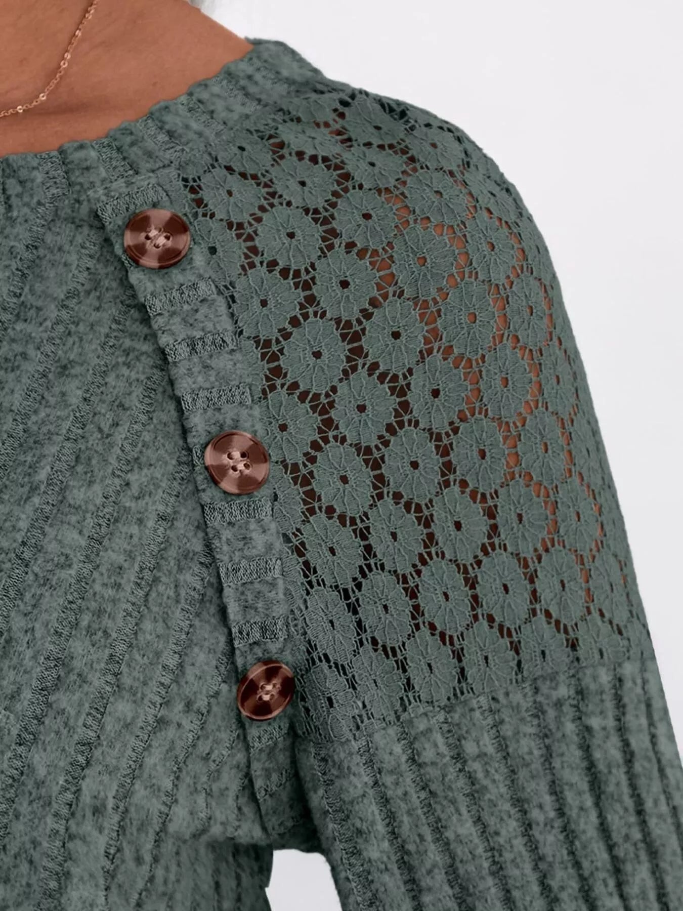 Ribbed Knit T-Shirt with Lace Shoulder Detail OutfitFlow