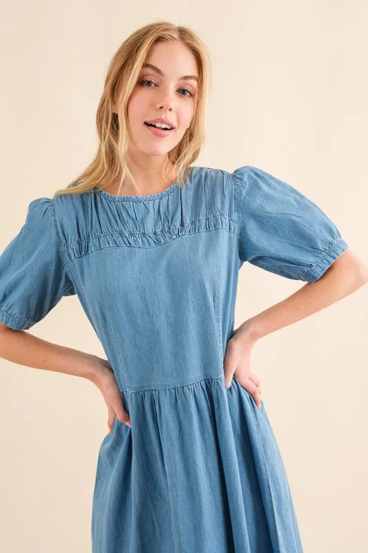 And The Why Full Size Washed Chambray Midi Dress Plus Size OutfitFlow