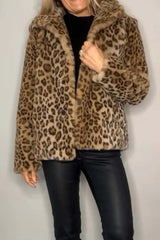 Outfit Flow - Full Size Leopard Furry Collared Neck Long Sleeve Coat