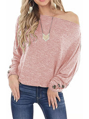One Shoulder Long Sleeve T-Shirt Pink OutfitFlow