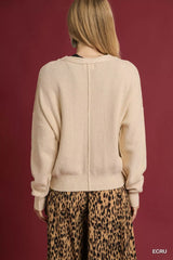 Umgee Chunky Cable Knit V-Neck Button-Up Cardigan OutfitFlow