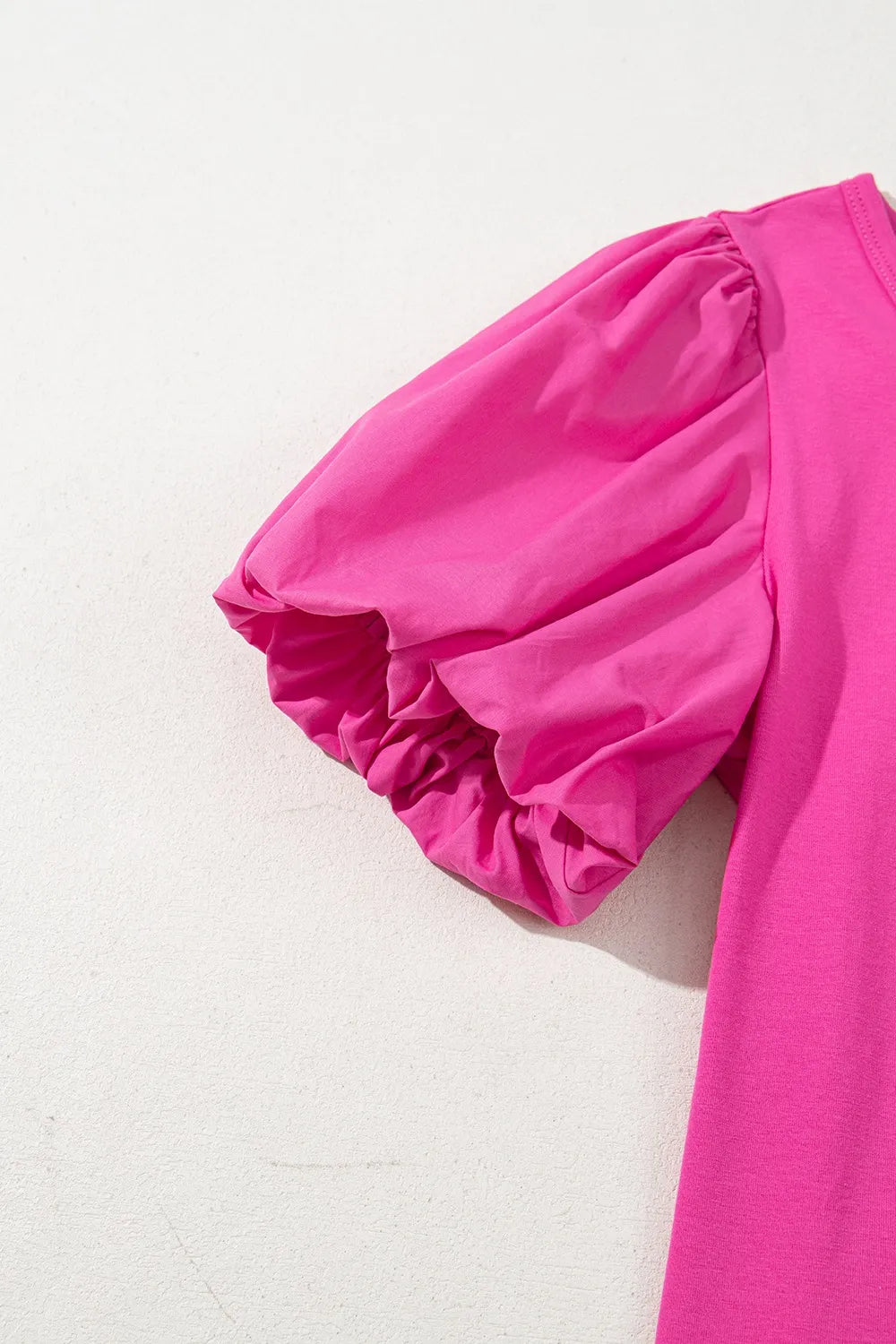 Casual Round Neck Bubble Sleeve T-Shirt OutfitFlow