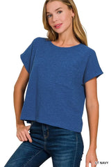 Zenana Round Neck Short Sleeve T-Shirt LT NAVY OutfitFlow