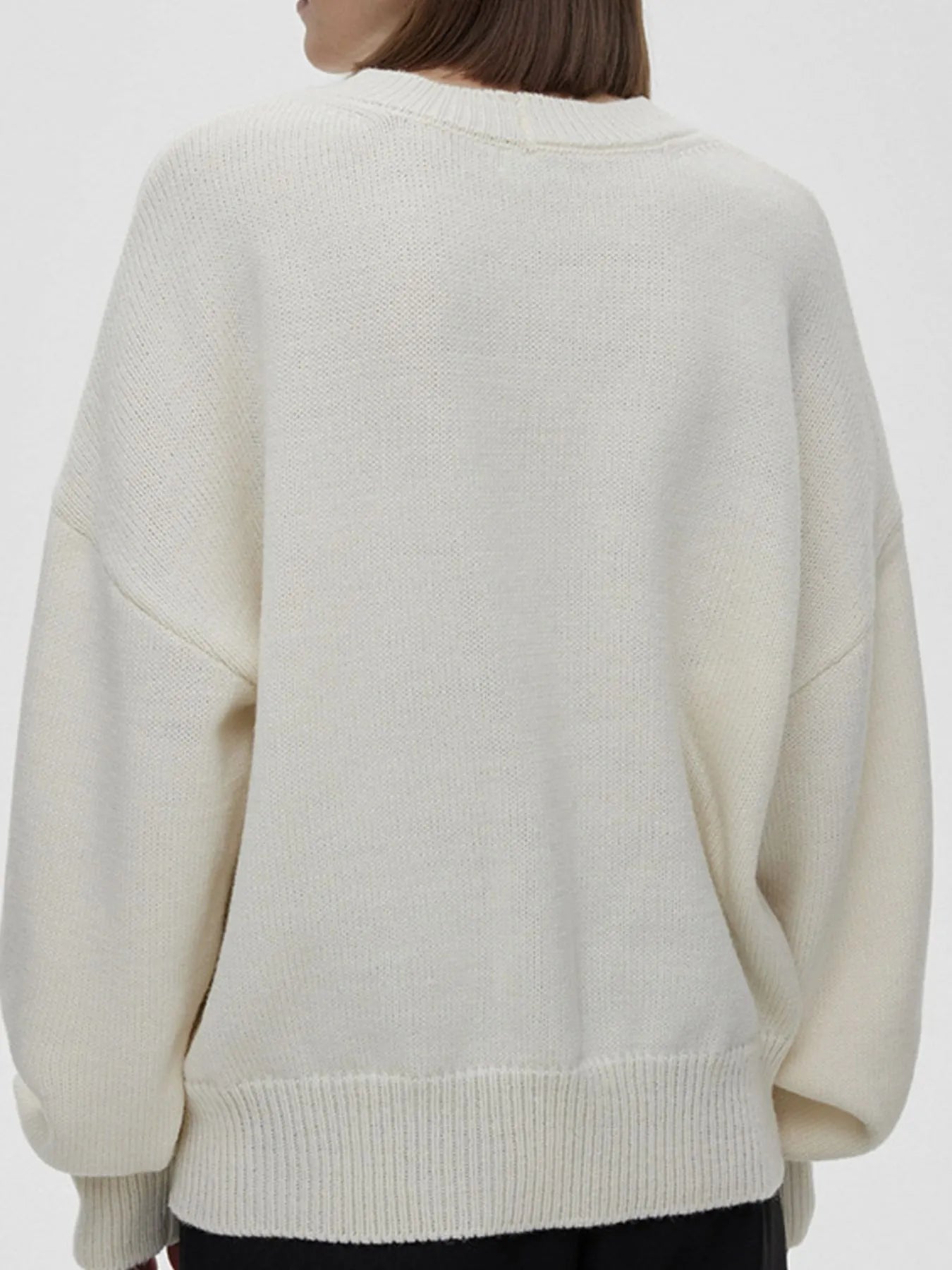 Flower Ribbed Hem Round Neck Sweater OutfitFlow