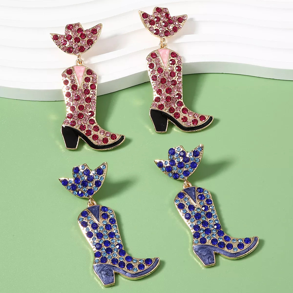 Rhinestone Cowboy Boot Dangle Earrings OutfitFlow