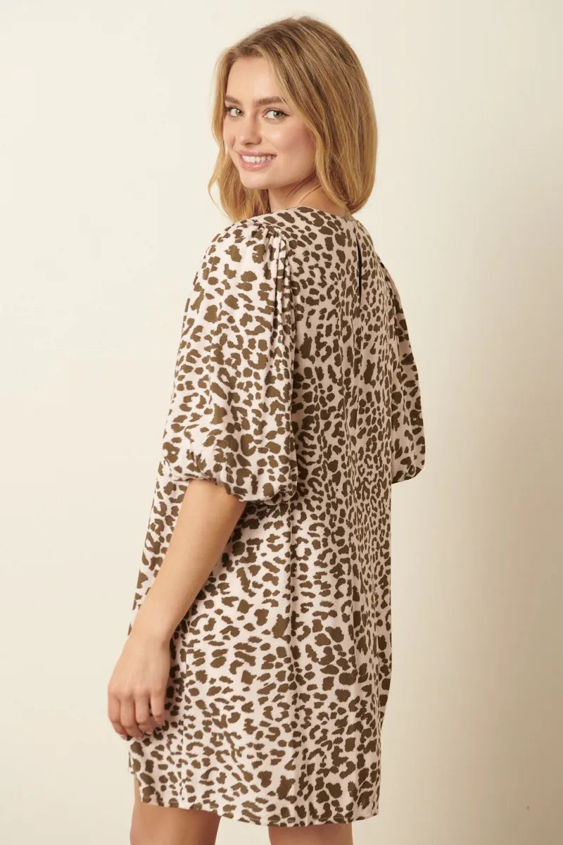 Mittoshop Animal Print Puff Sleeve Mini Dress OutfitFlow