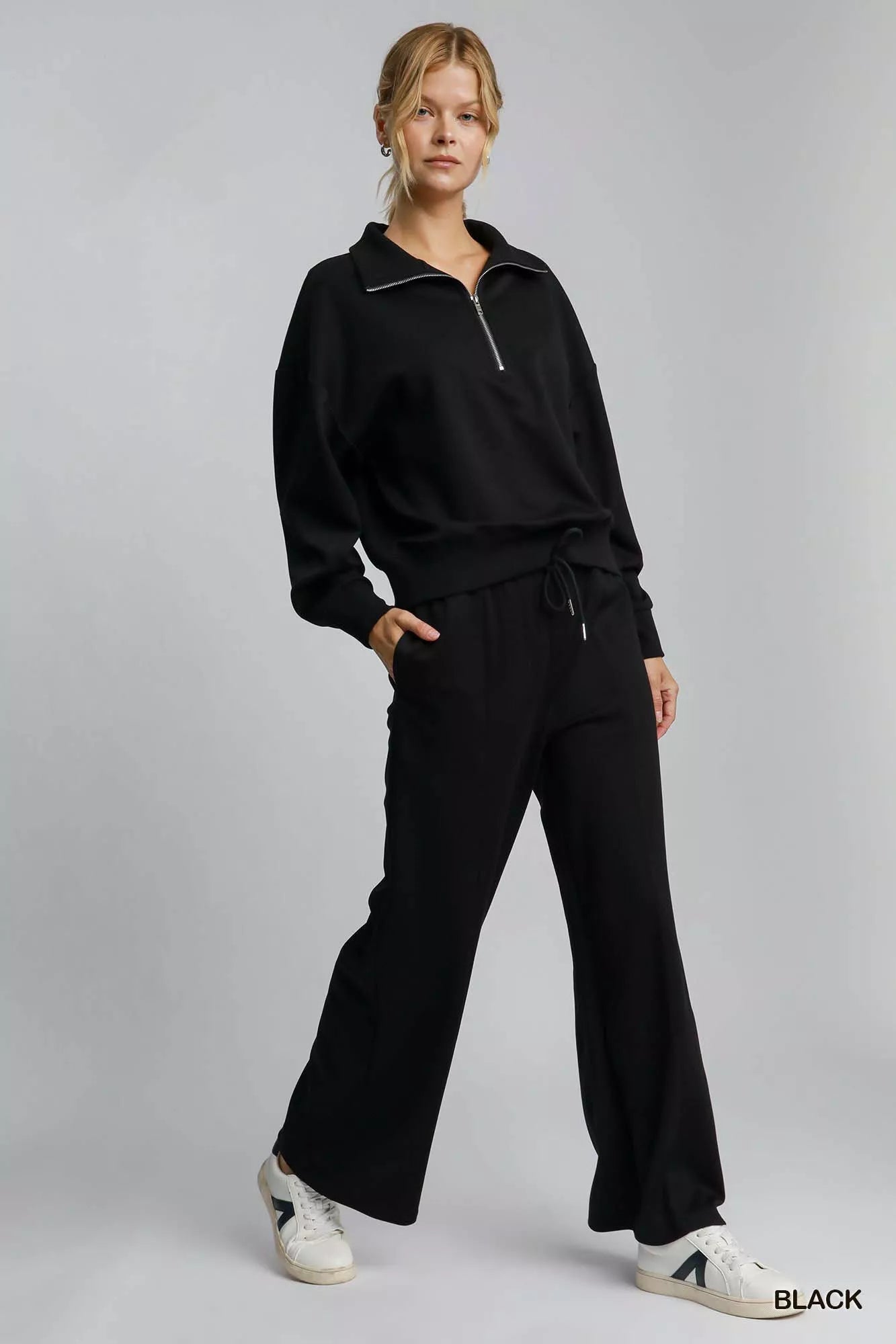 Umgee Half Zip Drop Shoulder Sweatshirt OutfitFlow
