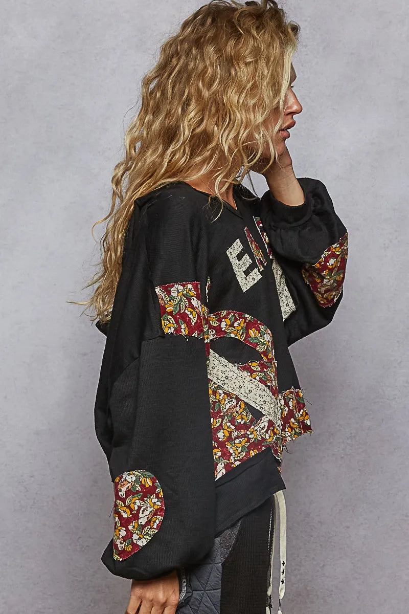 POL Peace Patch Floral Long Sleeve Hoodie OutfitFlow