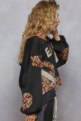 POL Peace Patch Floral Long Sleeve Hoodie OutfitFlow