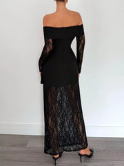 Off-Shoulder Lace Long Sleeve Maxi Dress OutfitFlow