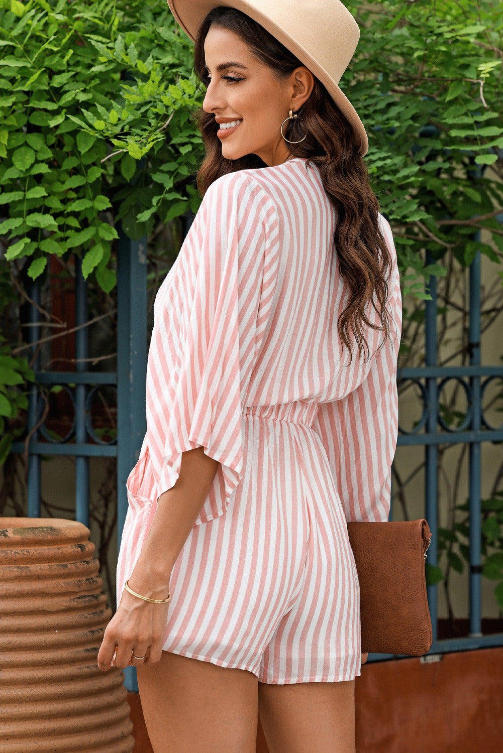 Outfit Flow - Bow Striped Kimono Sleeve Romper