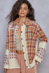 POL Plaid Contrast Button Down Shacket CREAM OutfitFlow