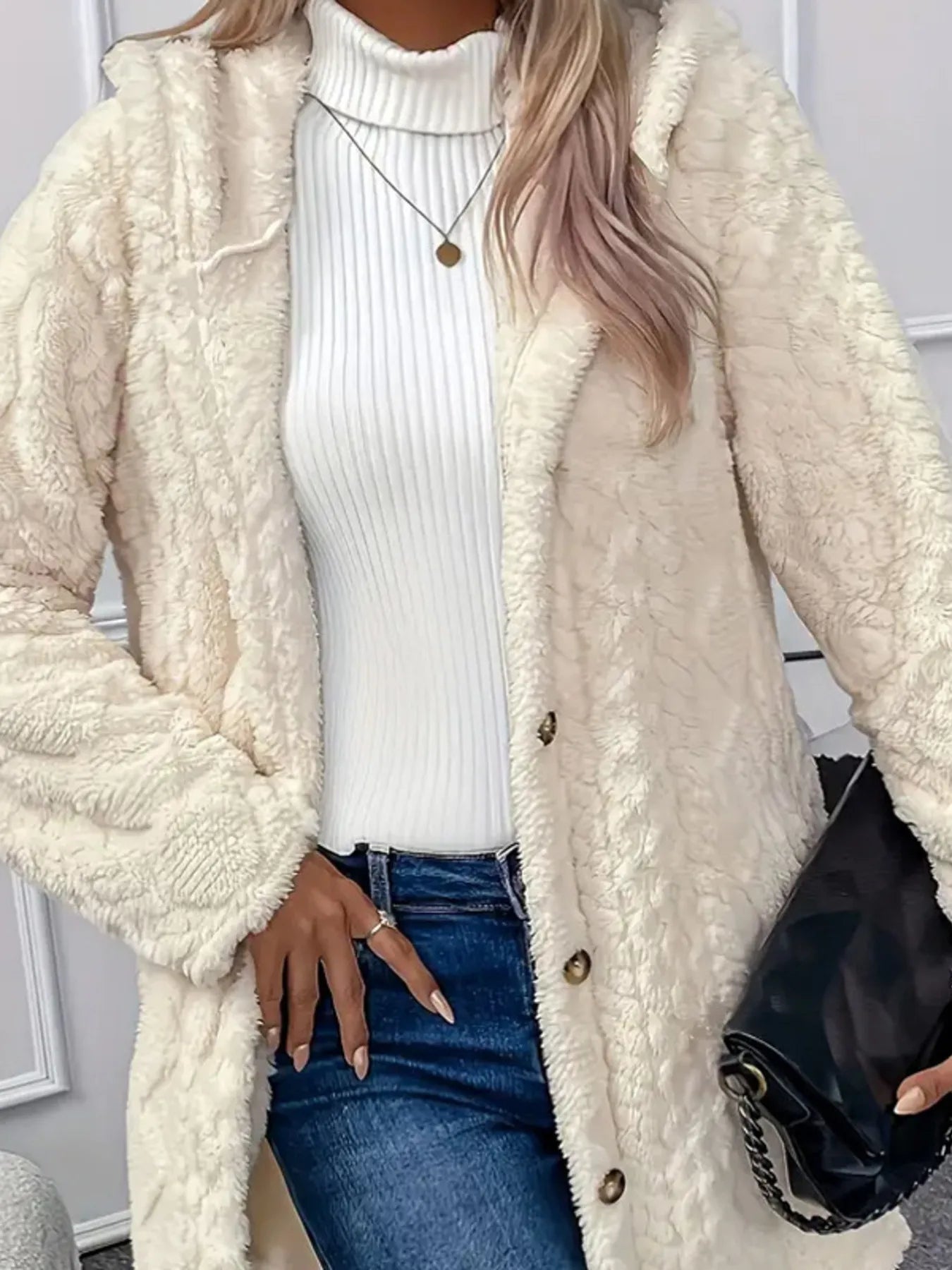 Faux Fur Teddy Coat with Button Front Trendsi