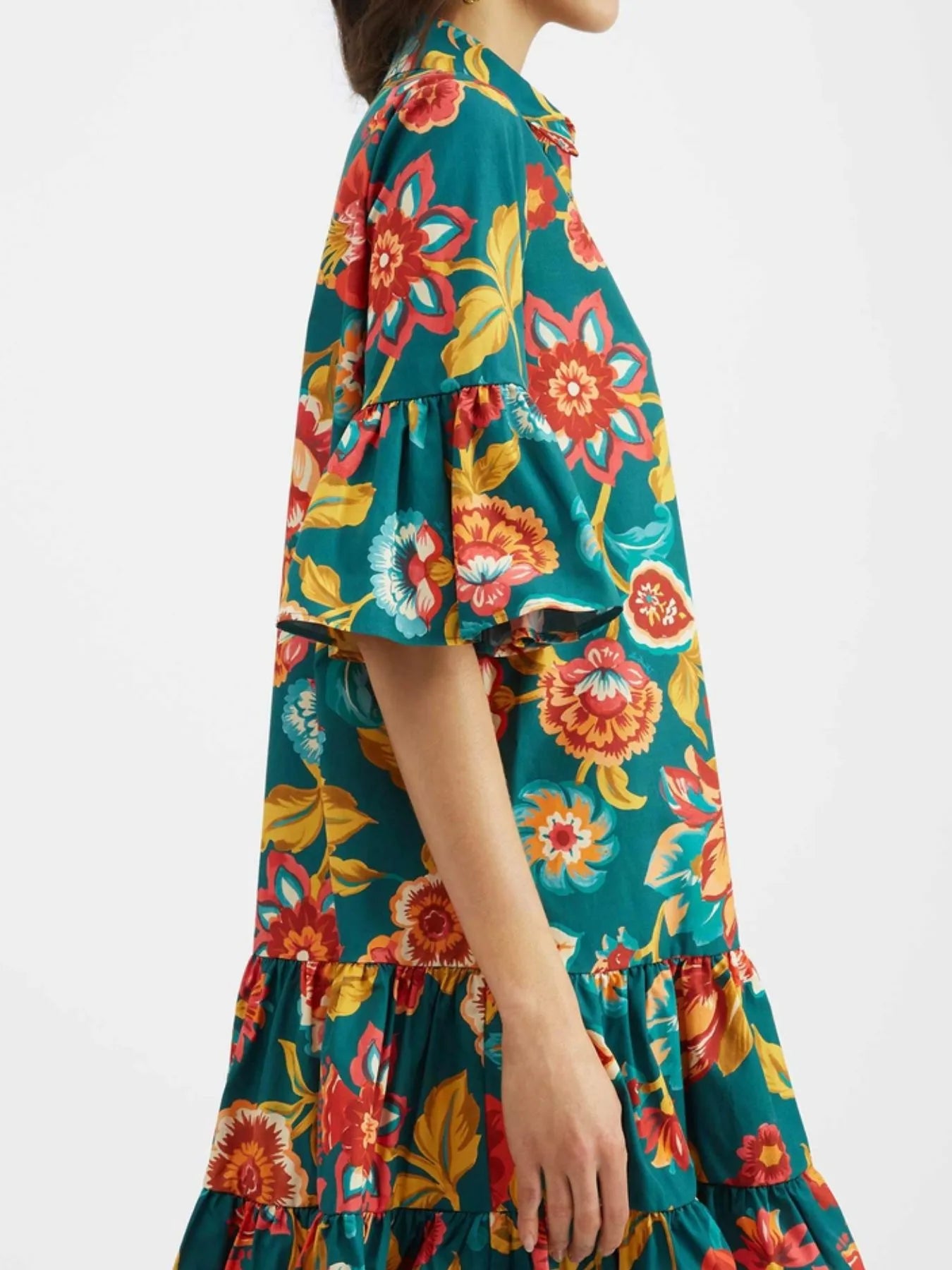 Floral Print Ruffle Sleeve Mini Dress OutfitFlow