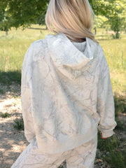 Abstract Print Loose Drop Sleeve Hoodie and Elastic Waistband Pants Set OutfitFlow
