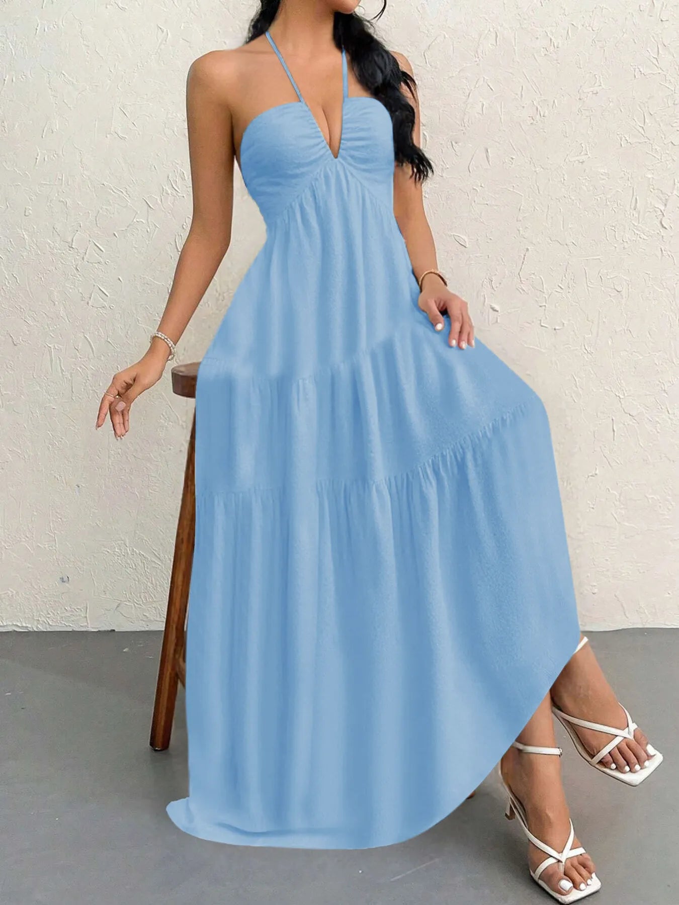 Halter Neck Tiered Maxi Dress OutfitFlow