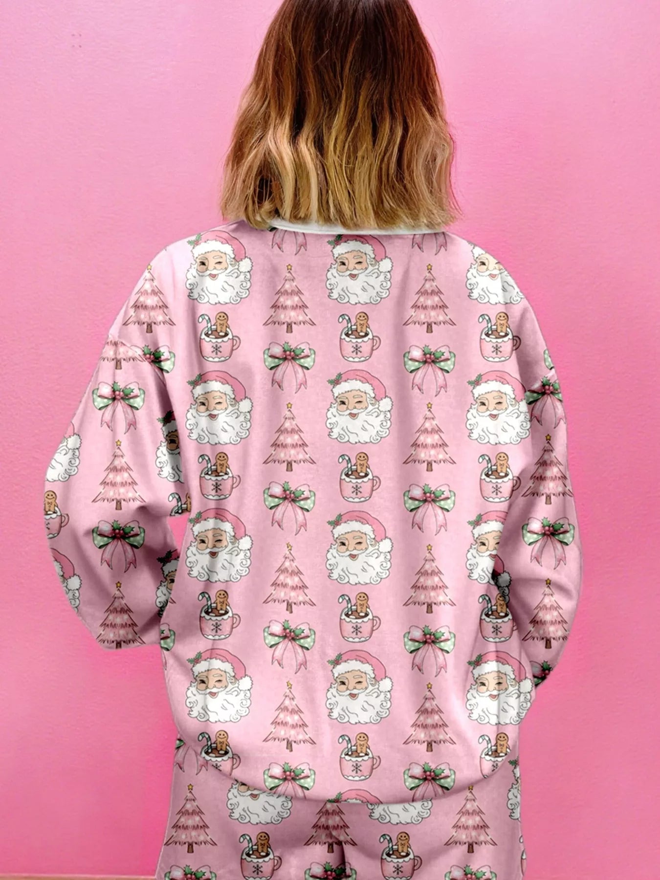 Christmas Santa Print Round Neck Top and Shorts Lounge Set OutfitFlow