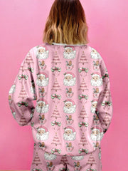 Christmas Santa Print Round Neck Top and Shorts Lounge Set OutfitFlow