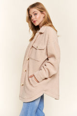 And The Why Teddy Sherpa Button Down Curved Hem Jacket