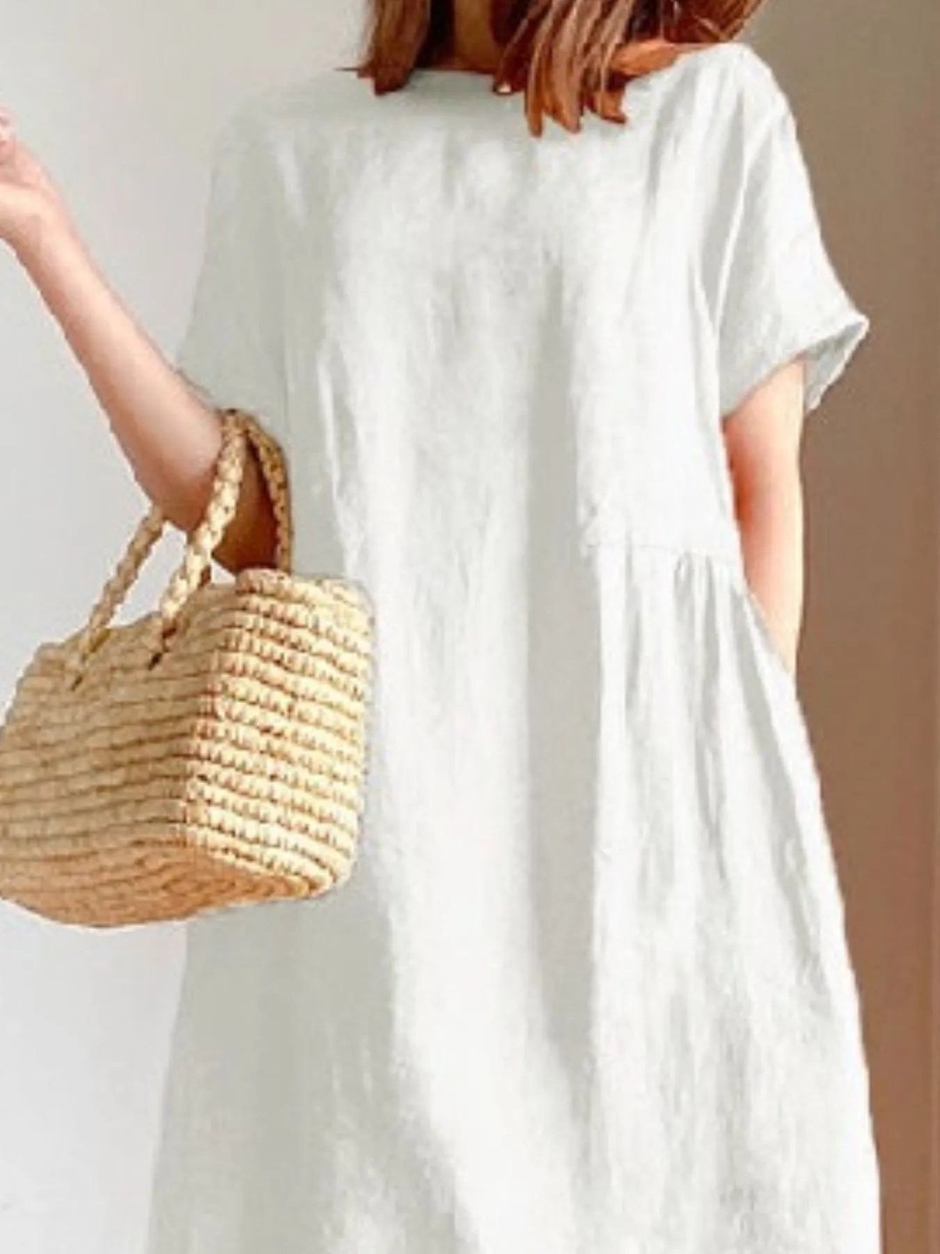 Full Size Casual Round Neck Midi Dress Plus Size OutfitFlow