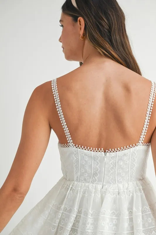 MABLE Eyelet Lace Babydoll Mini Cami Dress OutfitFlow