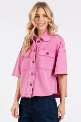 Mittoshop Mineral Wash Boxy Short Sleeve Button Down Shirt OutfitFlow