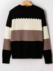 Color Block Crew Neck Drop Shoulder Sweater OutfitFlow