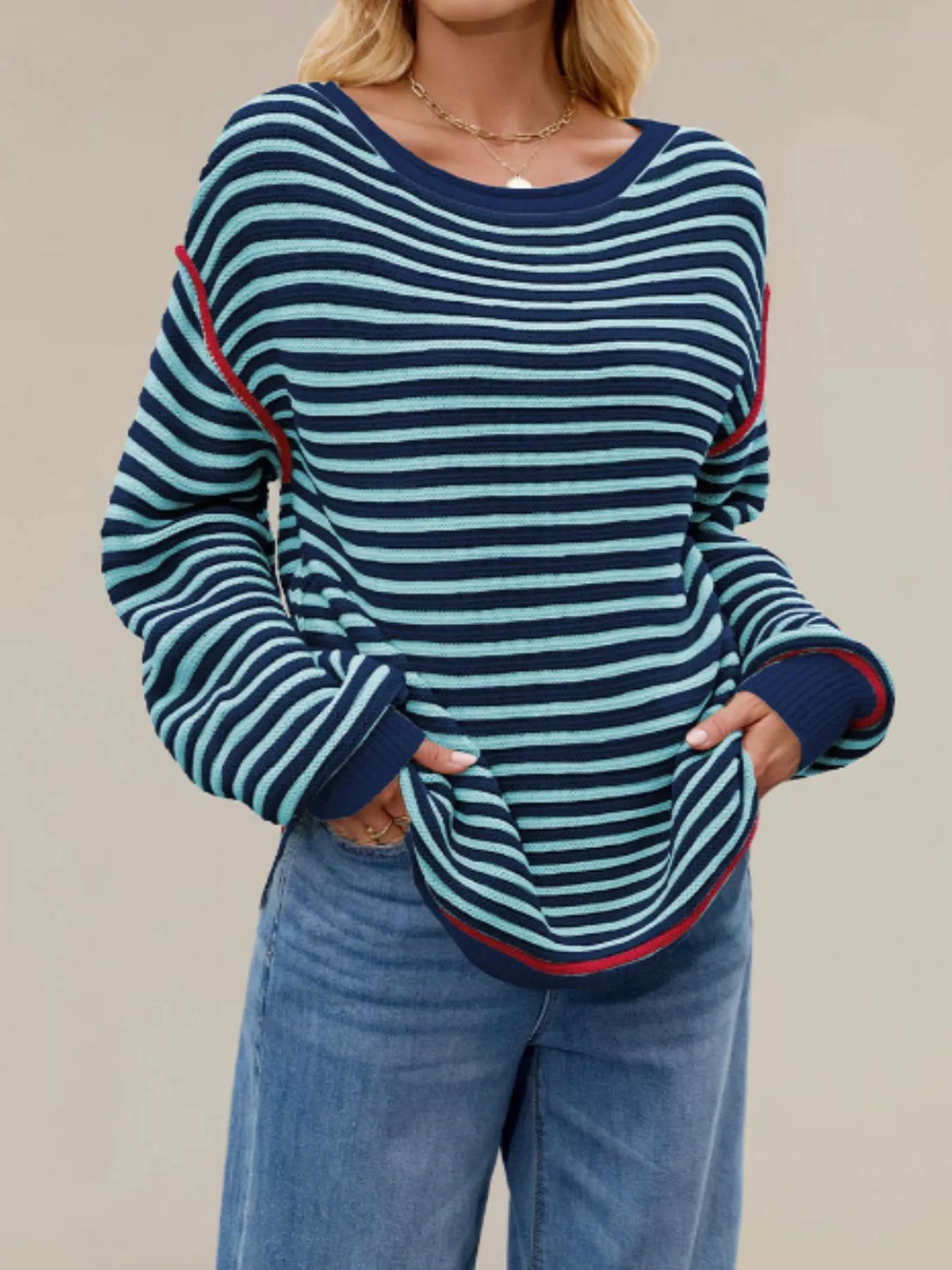 Slit Striped Oversized Sweater OutfitFlow