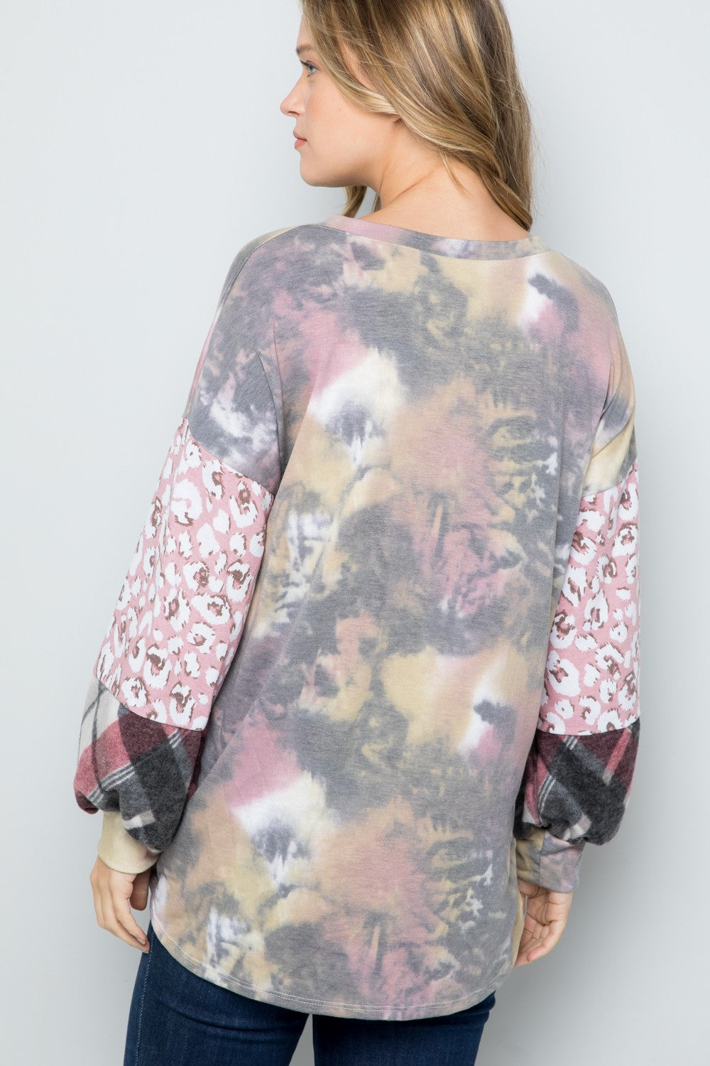 Outfit Flow - Celeste Tie-Dye V-Neck Printed Sleeve Blouse