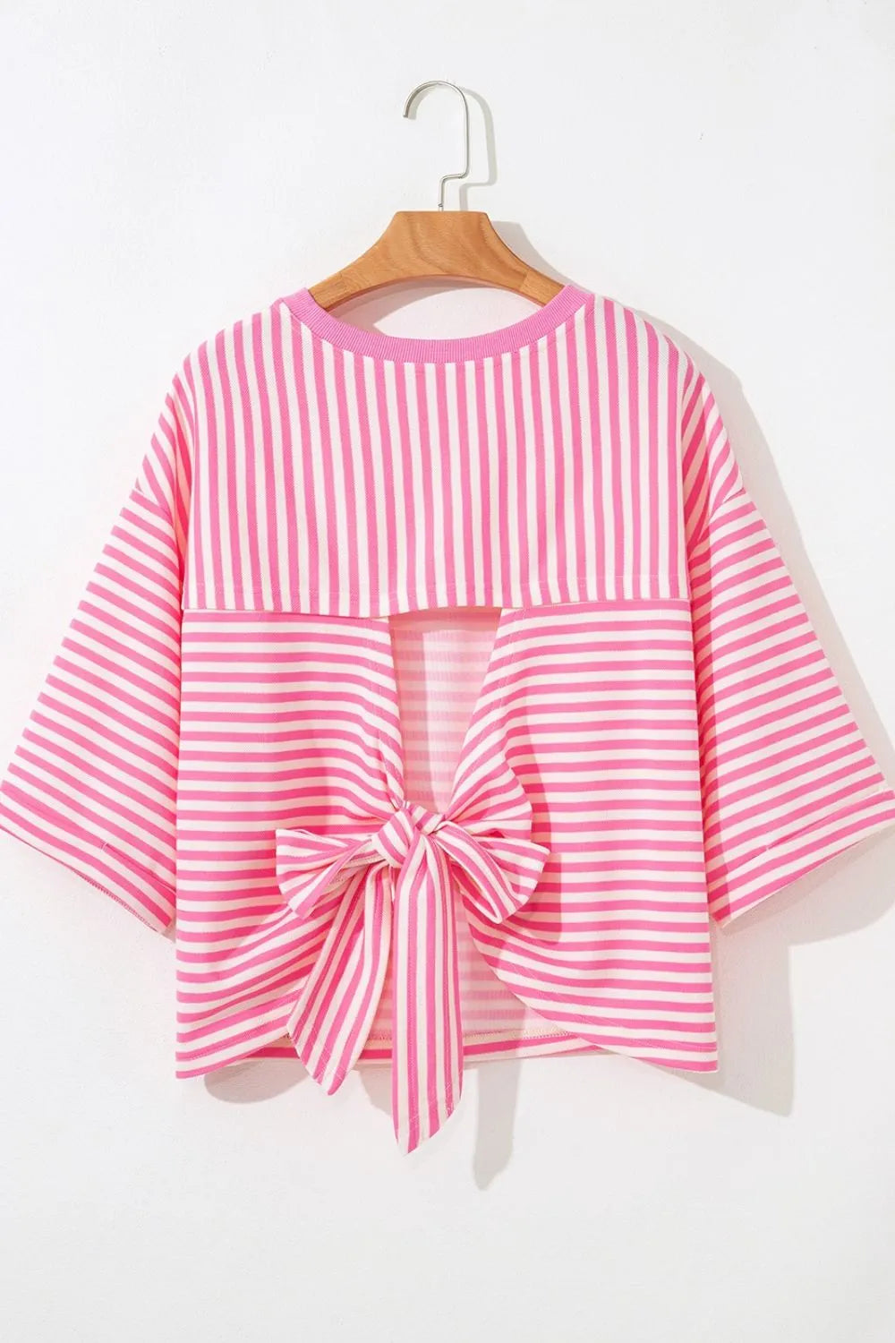 Striped Tie-Back Blouse with Cutout Detail OutfitFlow