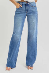RISEN Full Size Tummy Control Elastic Band High Rise Wide Jeans Plus Size MEDIUM OutfitFlow