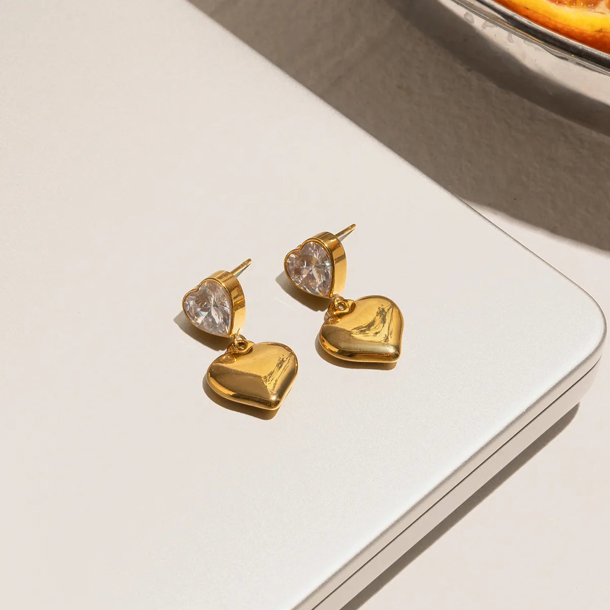 18K Gold-Plated Inlaid Zircon Heart Drop Earrings OutfitFlow