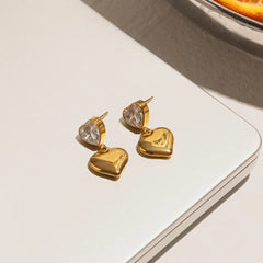 18K Gold-Plated Inlaid Zircon Heart Drop Earrings OutfitFlow