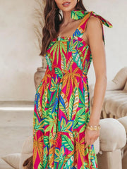 Tropical Print Tie Shoulder Maxi Dress OutfitFlow