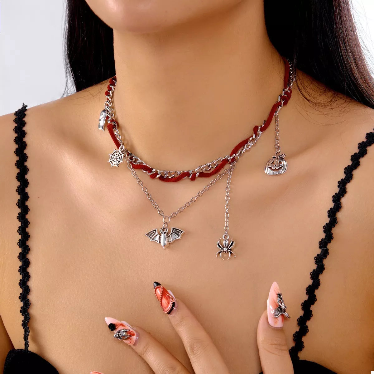 Halloween Double Layered Pendant Necklace OutfitFlow
