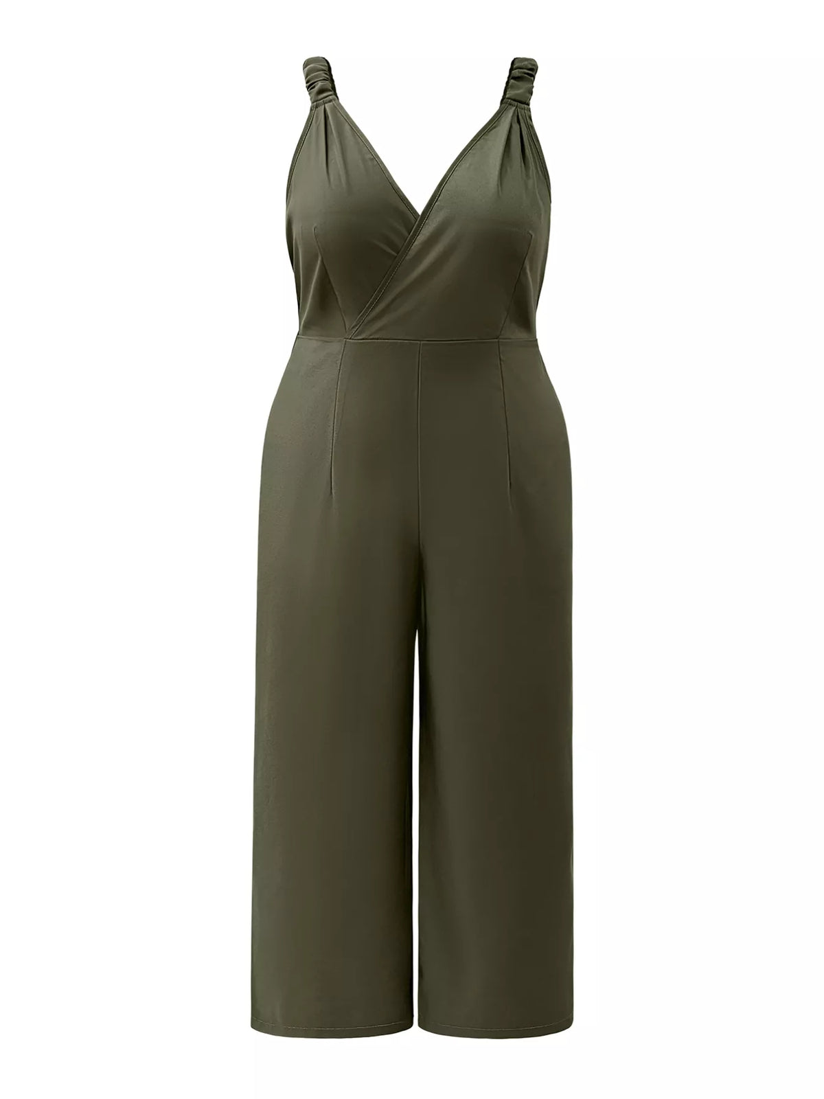 Plus Size Smocked Wide Leg Jumpsuit Army Green OutfitFlow