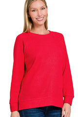 Zenana Round Neck Raglan Long Sleeve Sweater TOMATO OutfitFlow