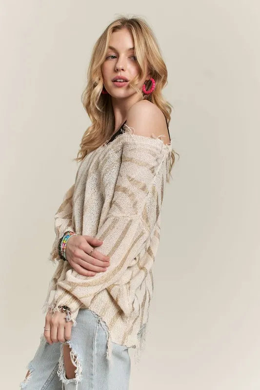 ADORA Frayed Zebra Knit Top OutfitFlow