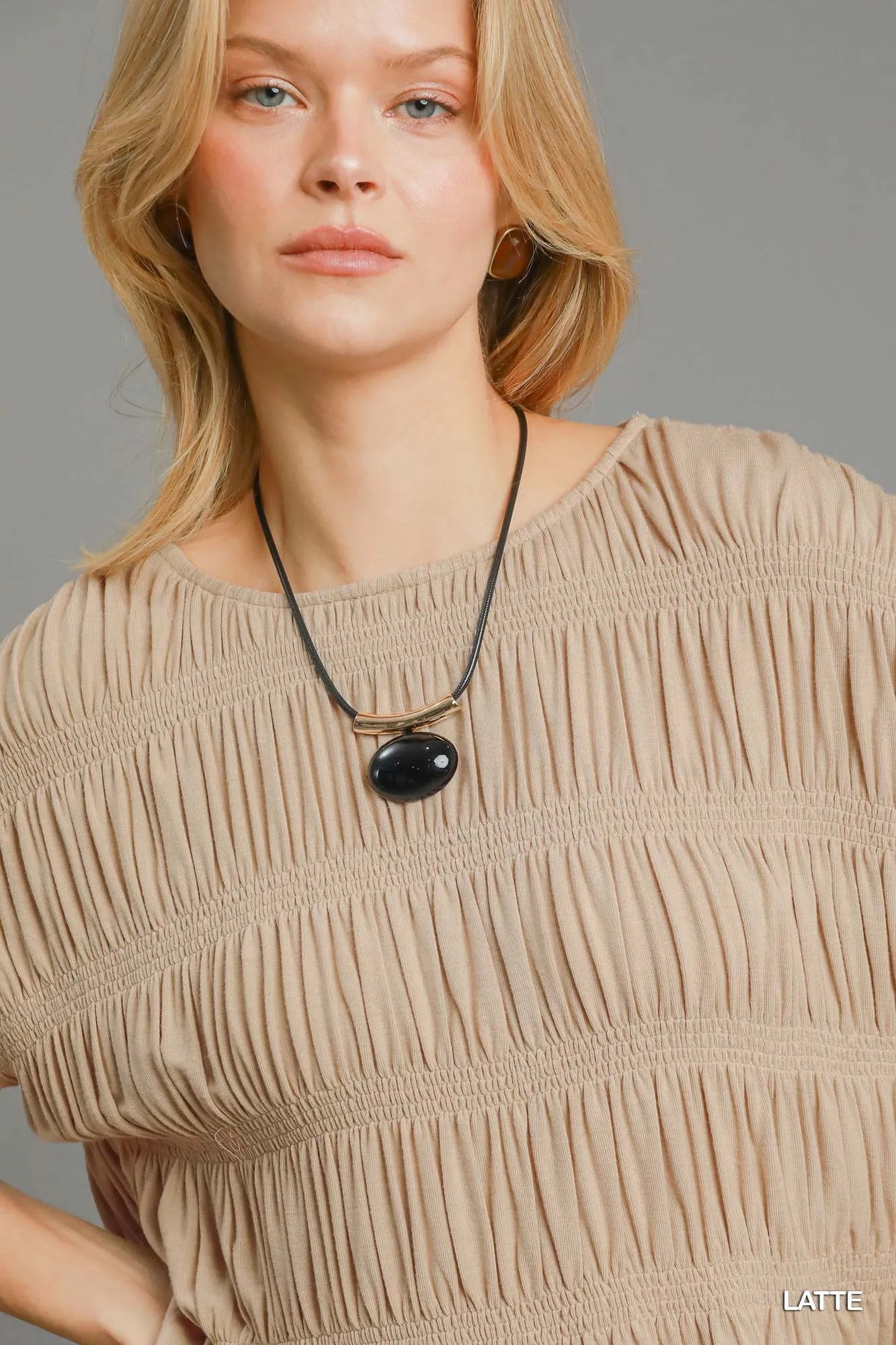 Umgee Short Sleeve Knit Smocked Top Trendsi