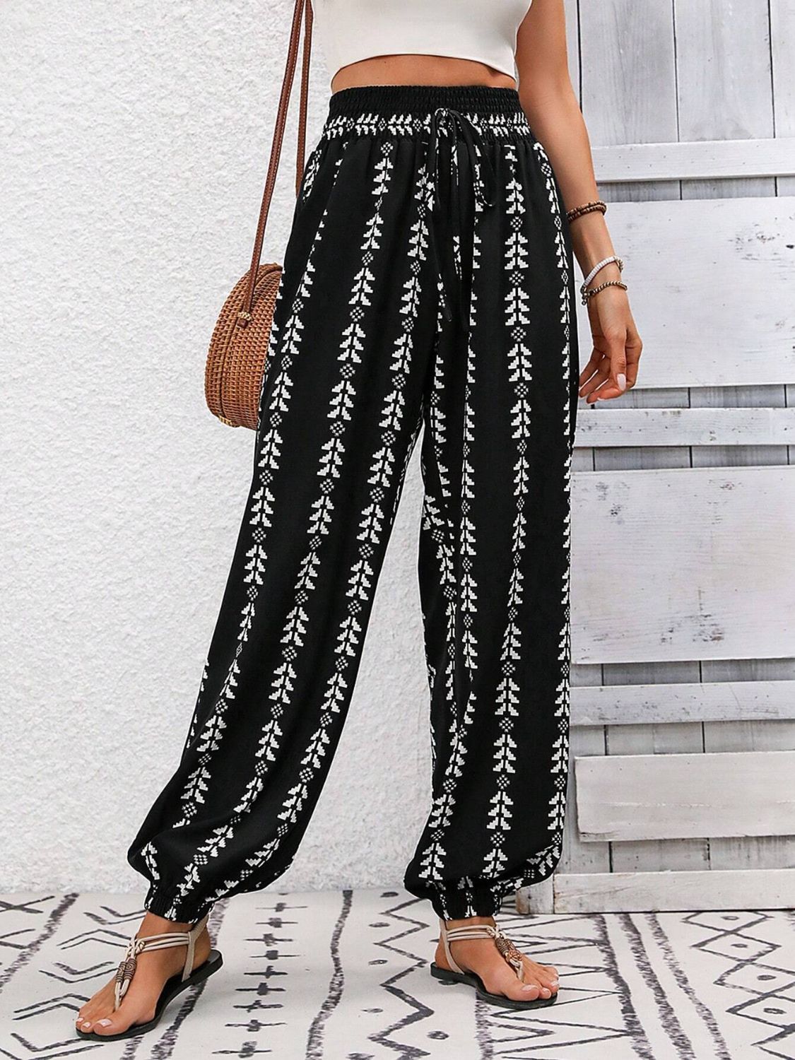 Outfit Flow - Tied Printed High Waist Pants