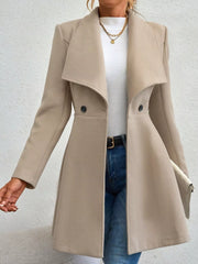 Collared Neck Double Breasted Coat Apricot Trendsi