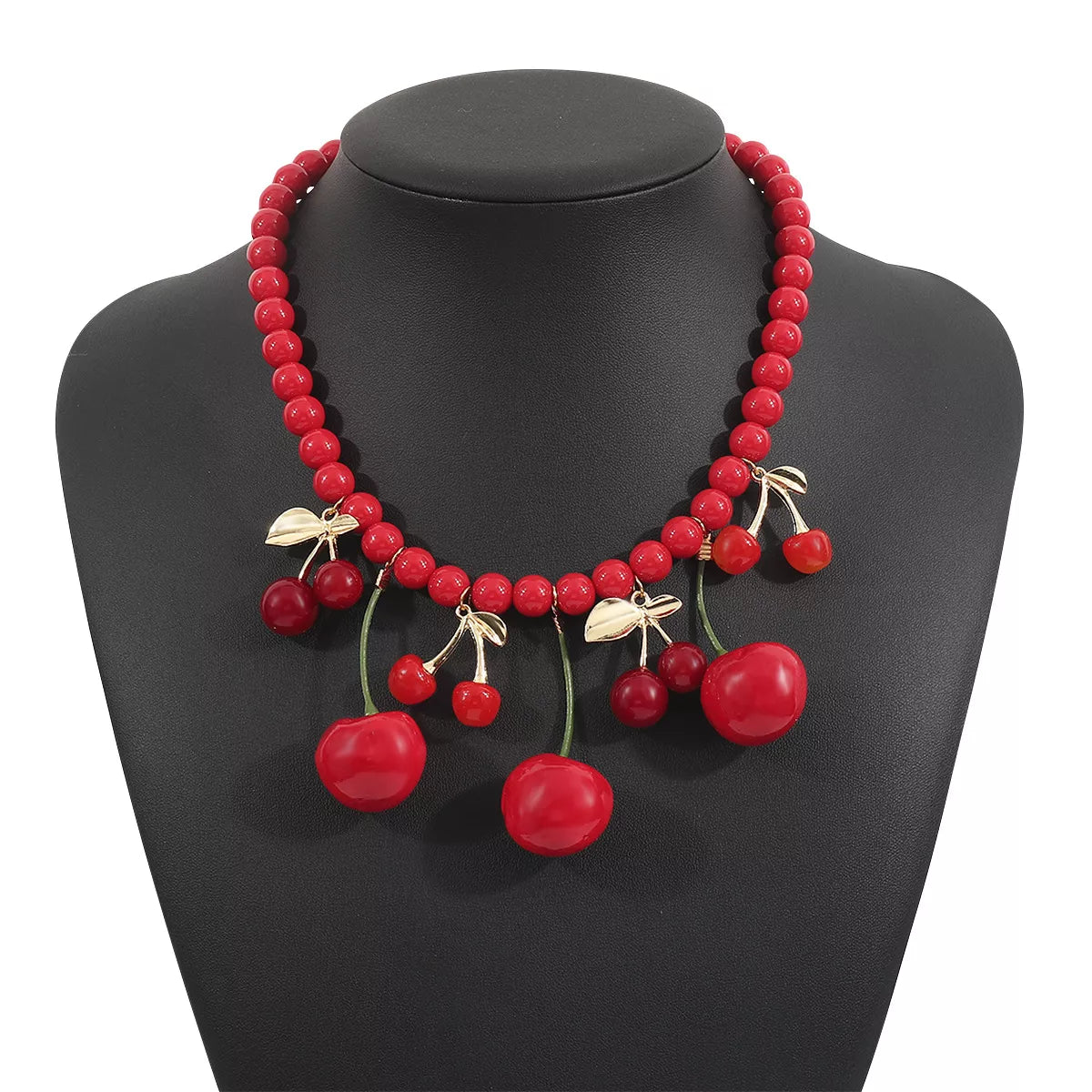 Cherry Charm Beaded Statement Necklace OutfitFlow