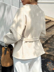 Surplice Dropped Shoulder Tie Belt Outerwear Trendsi